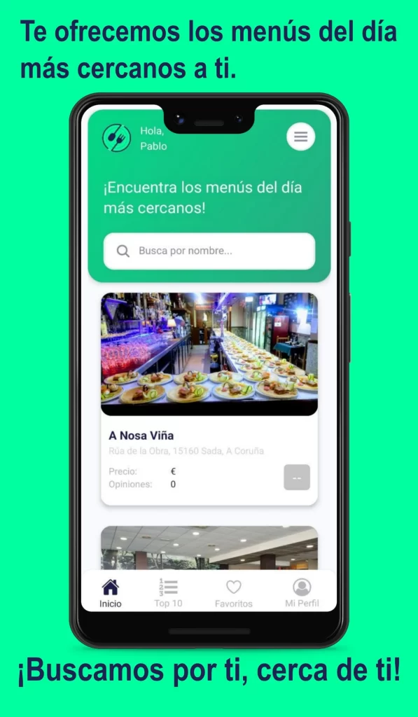 Aplicación Comer menú del día